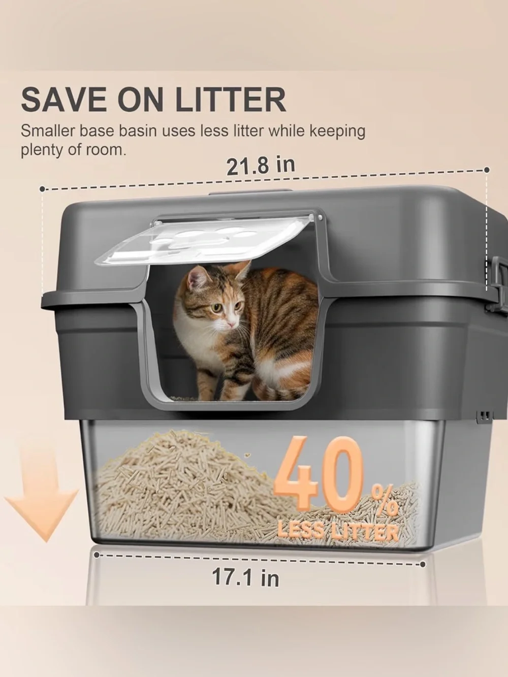 FZGhome | Stainless Steel XL Litter Box with Lid - Gray